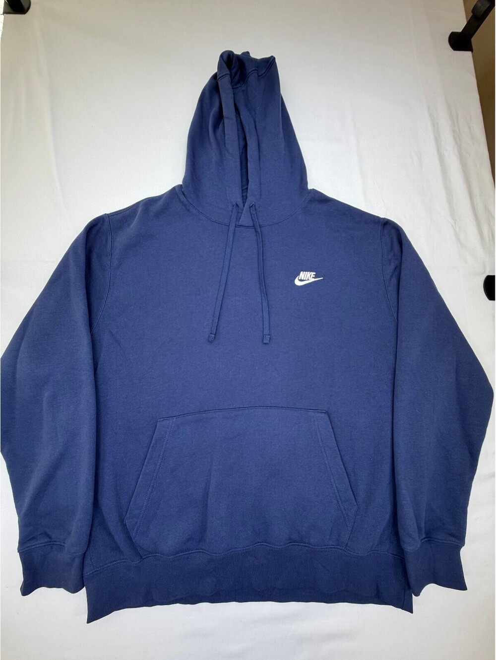 Nike Mens Hoodie Sweatshirt Pullover White Swoosh Logo Pockets Size XL Blue